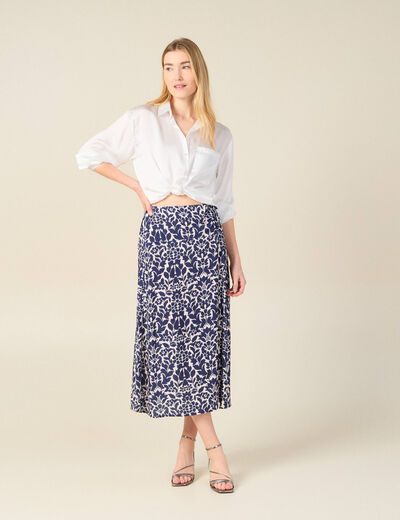 Jupe longue portefeuille bleu marine femme