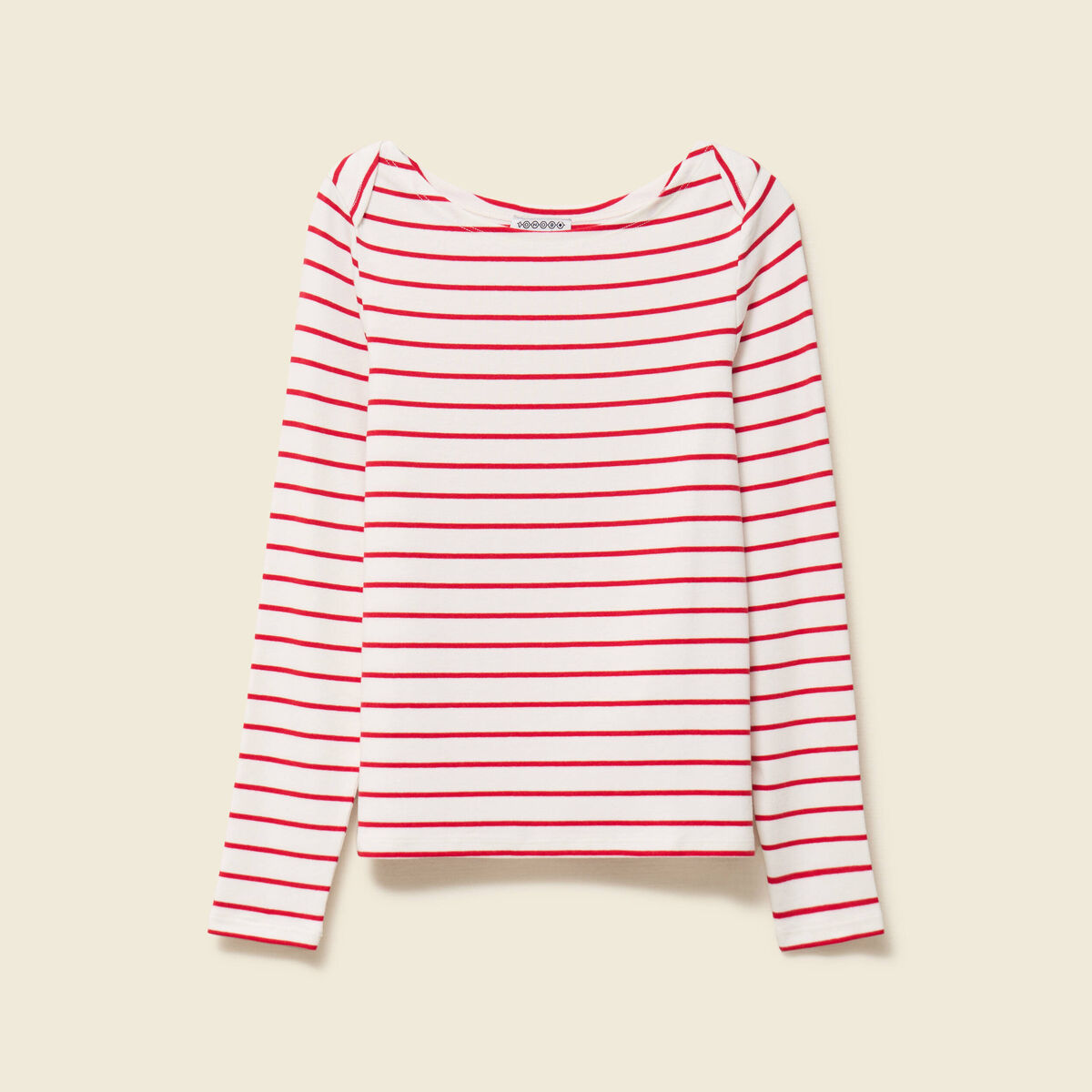T-shirt ray&eacute; ajust&eacute; manches longues rouge femme