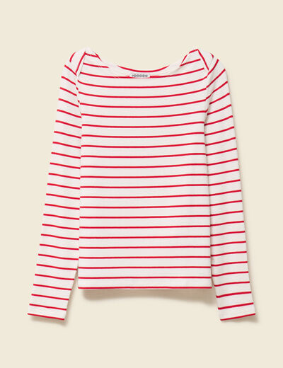 T-shirt ray&eacute; ajust&eacute; manches longues rouge femme