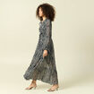 Robe longue &eacute;vas&eacute;e col v manches longues bleu marine femme