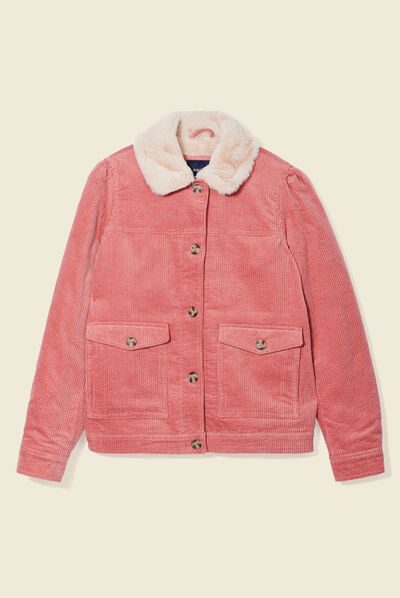 Blouson droit velours côtelé rouge clair femme
