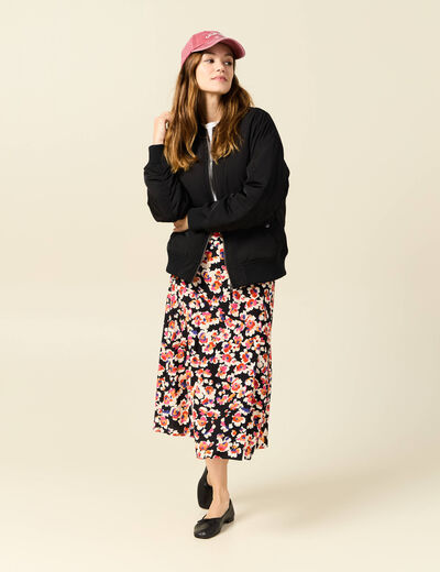 Jupe midi évasée fluide noir femme