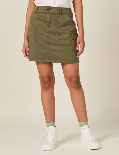 Jupe droite avec poches vert kaki femme