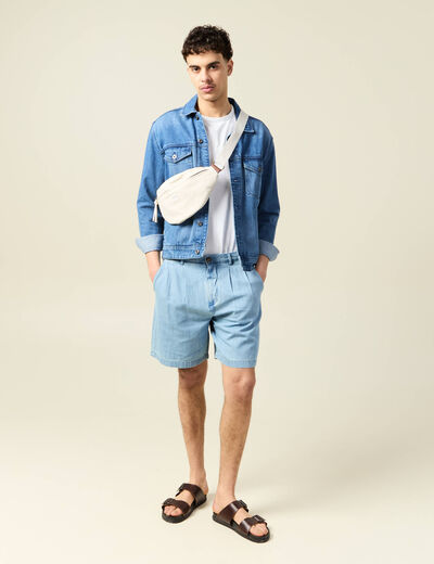 Bermuda droit avec pinces bleu gris homme