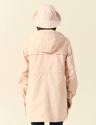Parka longue à capuche rose clair femme