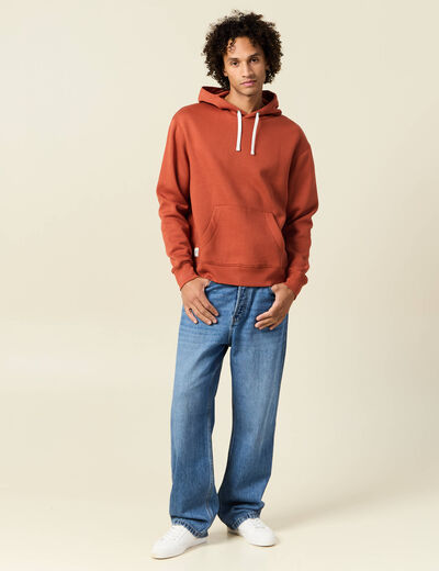 Sweat à capuche marron cognac homme