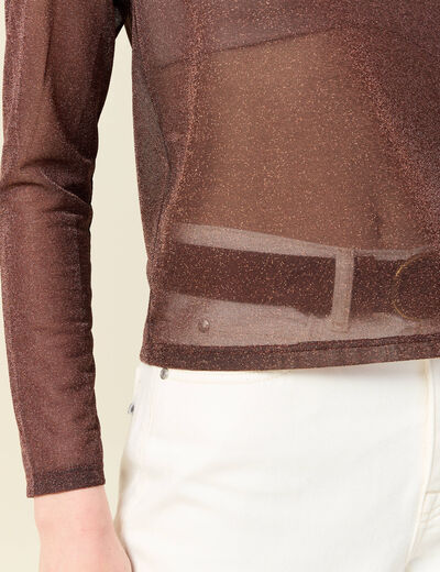 T-shirt manches longues marron cognac femme