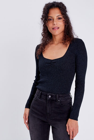 Pull manches longues bleu pétrole femme
