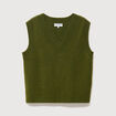 Pull sans manches col en V vert kaki femme