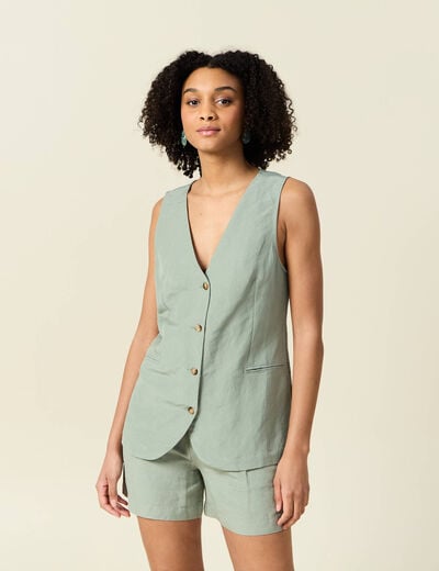 Veston sans manches vert kaki femme