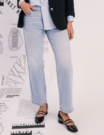 Jeans droit 7/8ème denim bleach femme