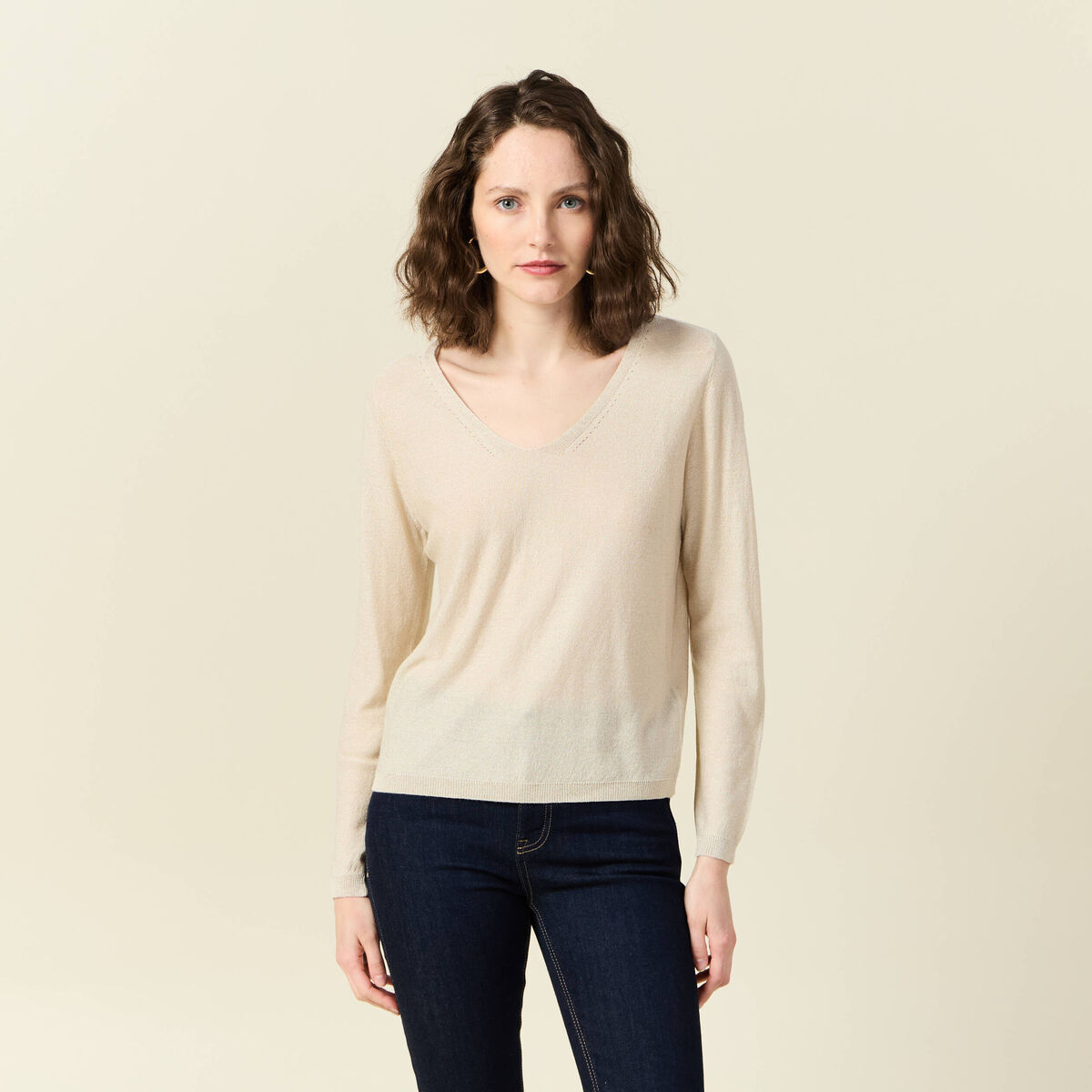Pull manches longues ecru femme