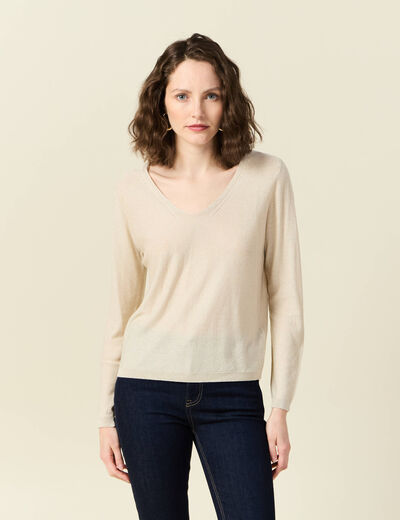 Pull manches longues ecru femme
