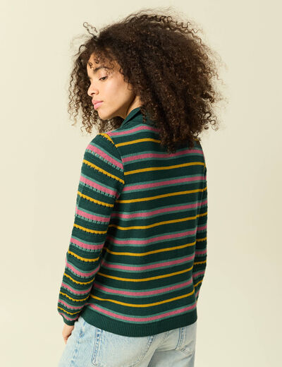Pull col polo manches longues vert fonc&eacute; femme
