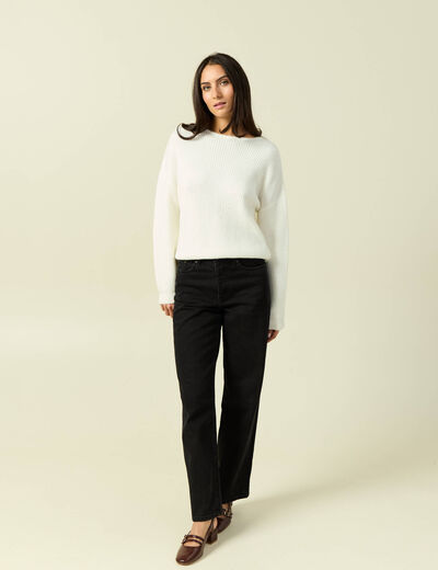 Pull col rond manches longues ecru femme