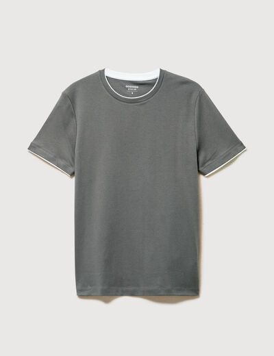 T-shirt droit col rond manches courtes vert fonc&eacute; homme