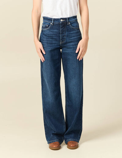Jeans large taille haute denim brut femme