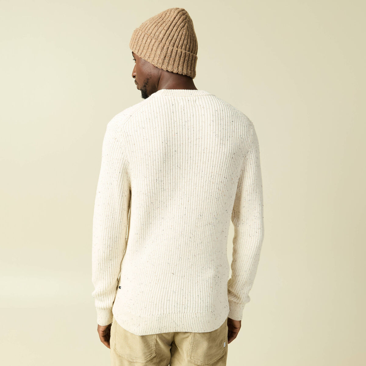 Pull col rond manches longues en coton ecru homme