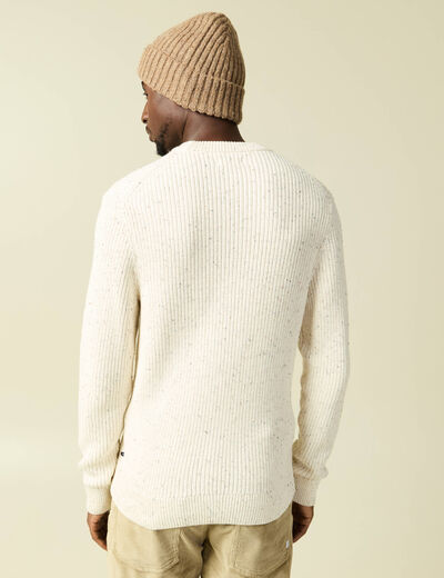 Pull col rond manches longues en coton ecru homme
