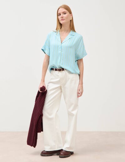 Chemise manches 3/4 bleu clair femme