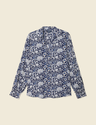 Chemise manches longues fluide bleu marine femme