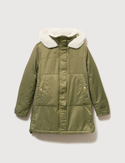 Parka droite &agrave; capuche vert kaki femme