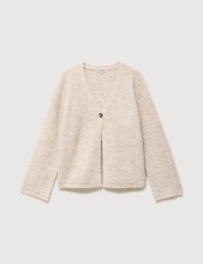 Gilet droit manches longues creme femme