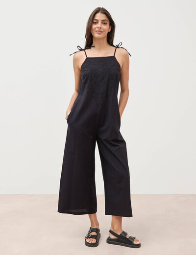 Combinaison salopette col carr&eacute; noir femme
