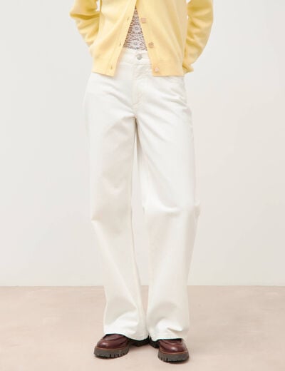 Jeans wide leg taille bascul&eacute;e denim blanc femme