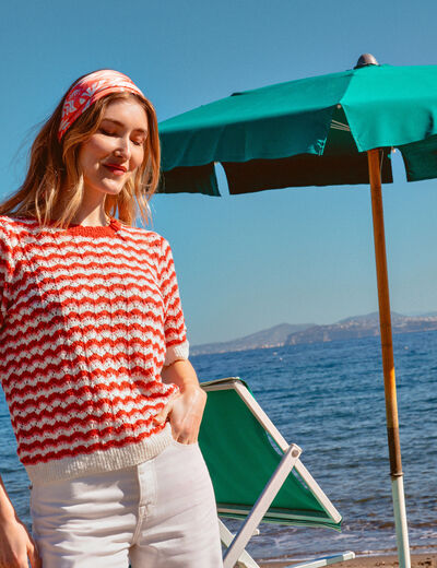 Pull manches courtes rouge femme