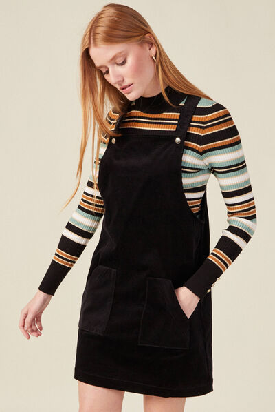 Robe chasuble trapèze velours noir femme