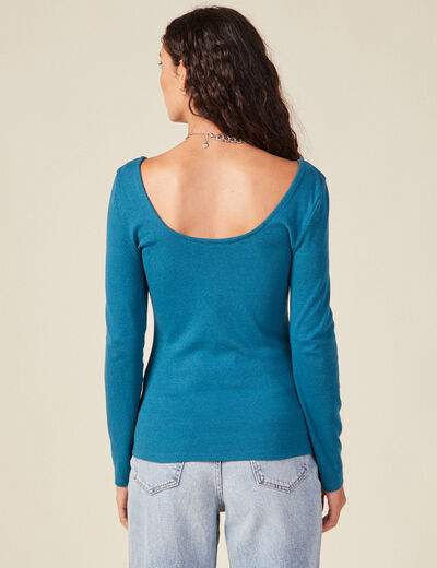 T-shirt manches longues bleu pétrole femme