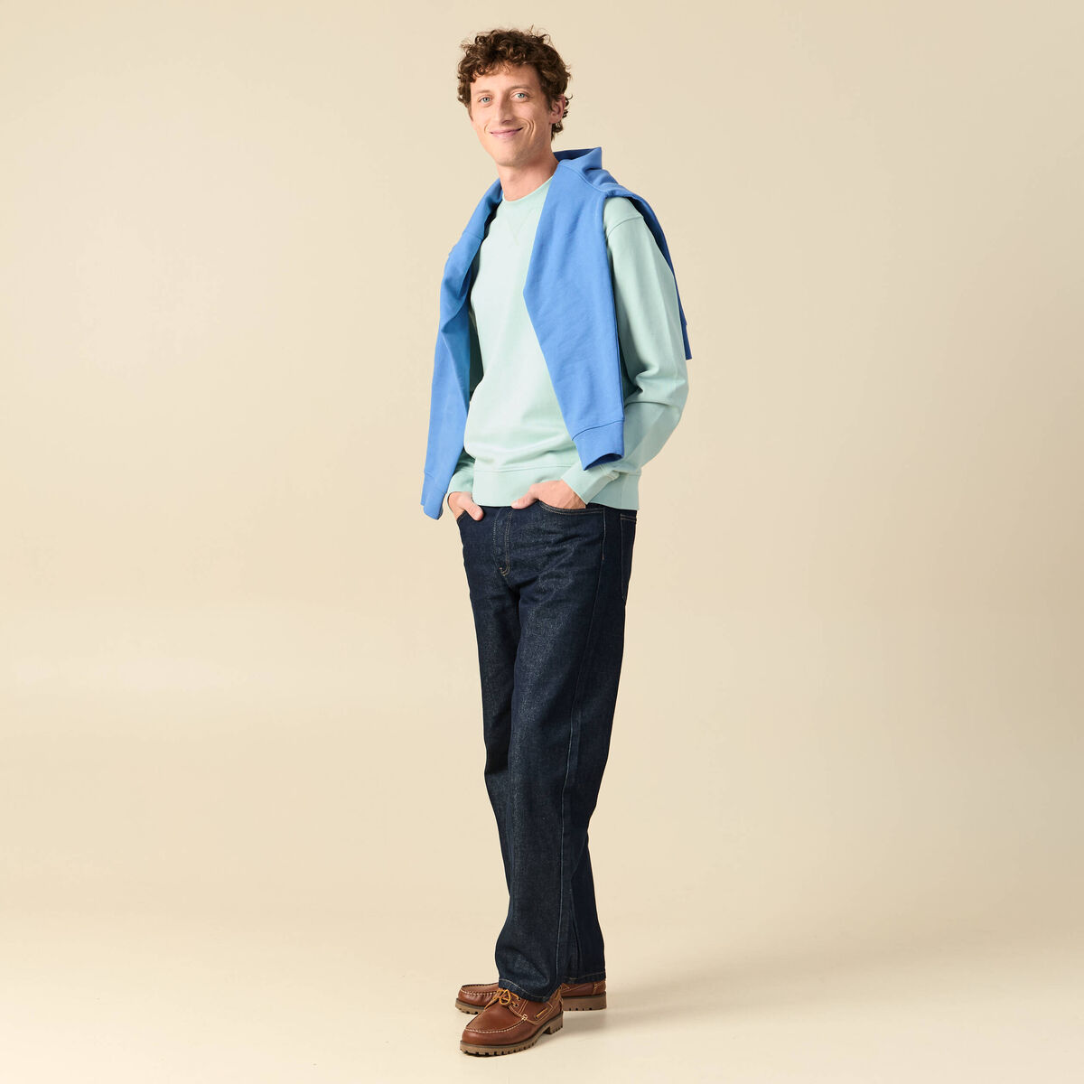 Sweat manches longues en coton bleu gris homme