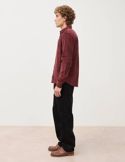 Chemise col classique en velours bordeaux homme