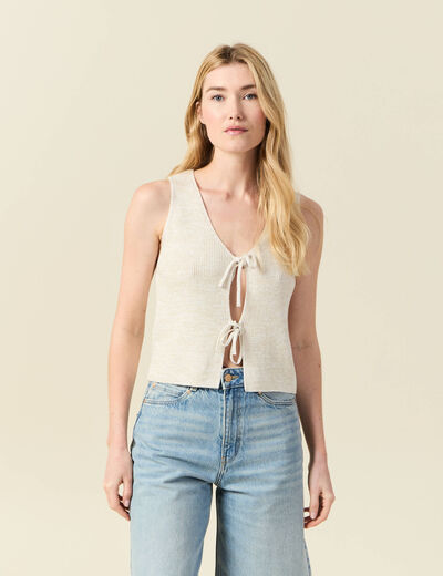 Débardeur tricot noué creme femme