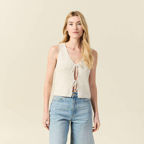 debardeur tricot noue creme femme Débardeur tricot noué creme femme