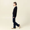 Pull fin col V manches longues bleu foncé femme