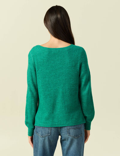 Pull col bateau manches longues vert femme