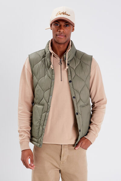 Doudoune droite sans manches vert kaki homme