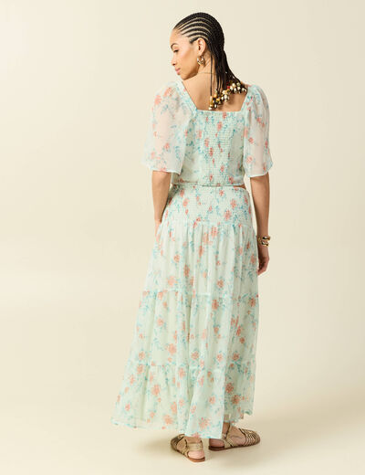 Top cintr&eacute; court voile col carr&eacute; vert pastel femme