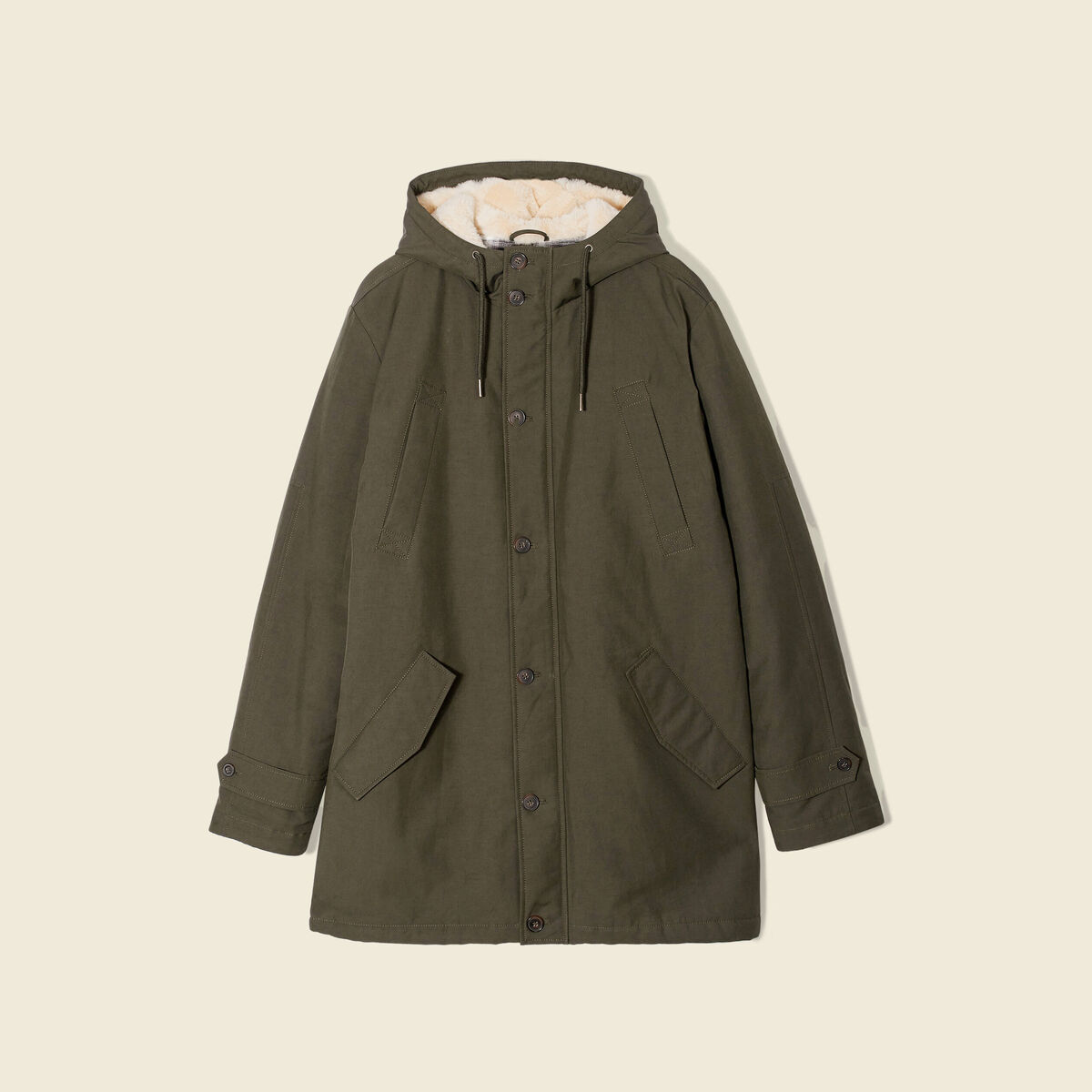 Parka droite à capuche vert kaki homme