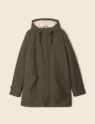Parka droite à capuche vert kaki homme