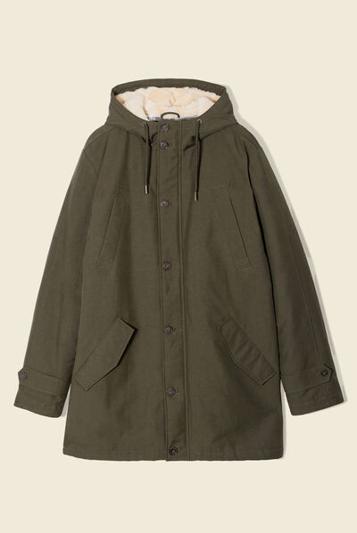 Parka droite à capuche vert kaki homme