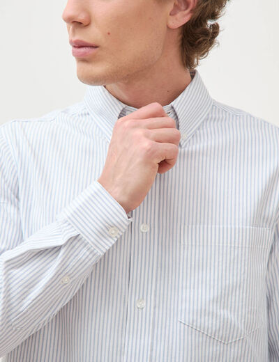 Chemise manches longues col am&eacute;ricain bleu gris homme