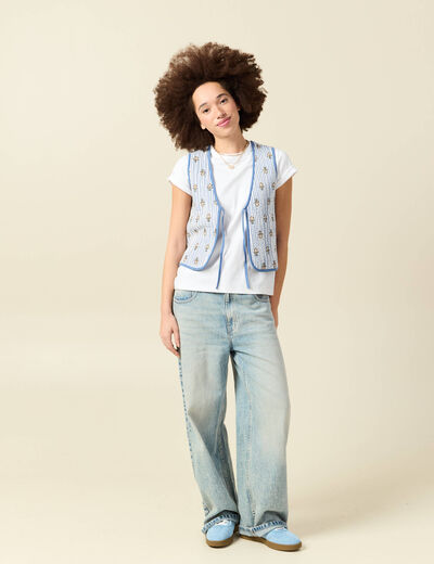 Gilet r&eacute;versible droit sans manches bleu ciel femme