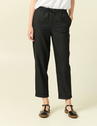 Pantalon taille haute en jeans gris fonc&eacute; femme