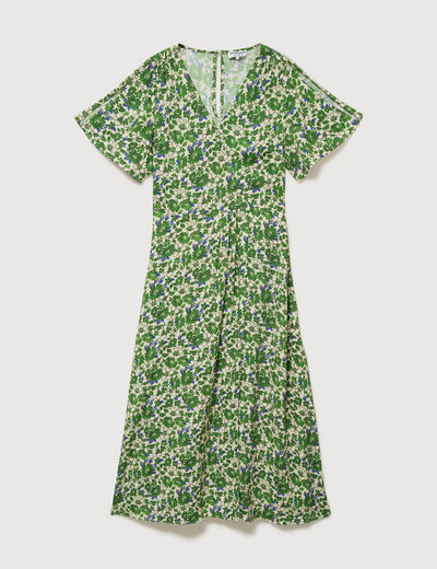 Robe fluide col v manches courtes vert femme
