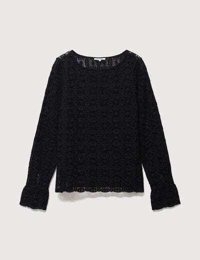 T-shirt manches longues en dentelle noir femme