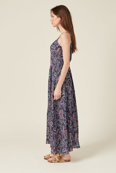 Robe longue droite à bretelles bleu femme