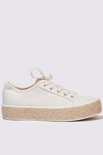 Espadrilles plates avec cordes ecru femme